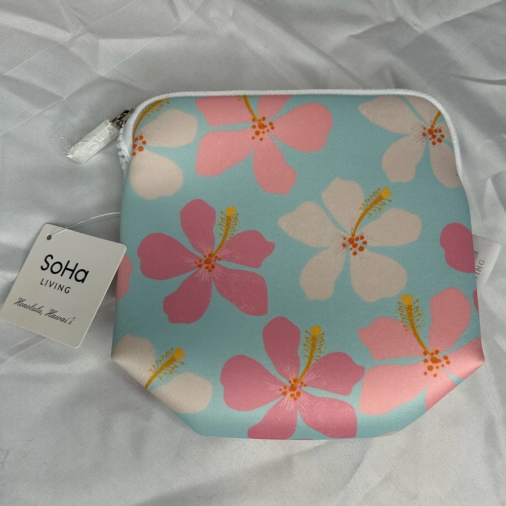 SoHa Living Modern Hibiscus Neoprene Zipper Pouch, NWT